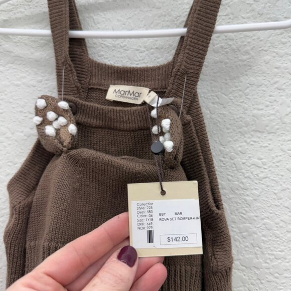 Mar Mar Copenhagen Rova Fallow Deer Brown Knit Romper Hat Set Infant 1 Year NEW - Picture 2 of 5